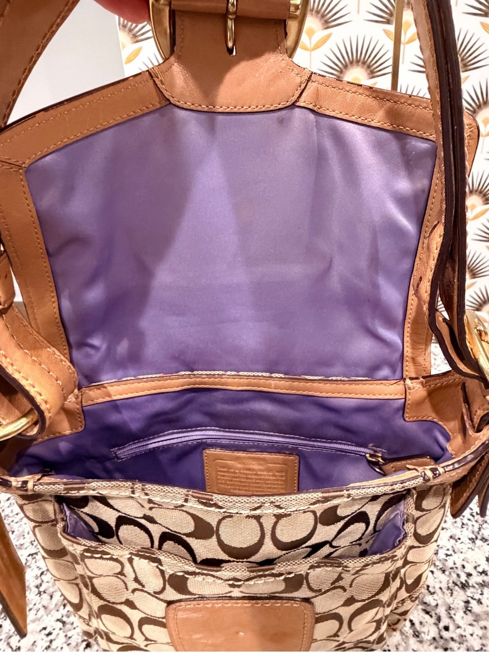 Coach Brown Signature Canvas Shoulder Bag with Tan Leather Flap - Picture 5 of 6